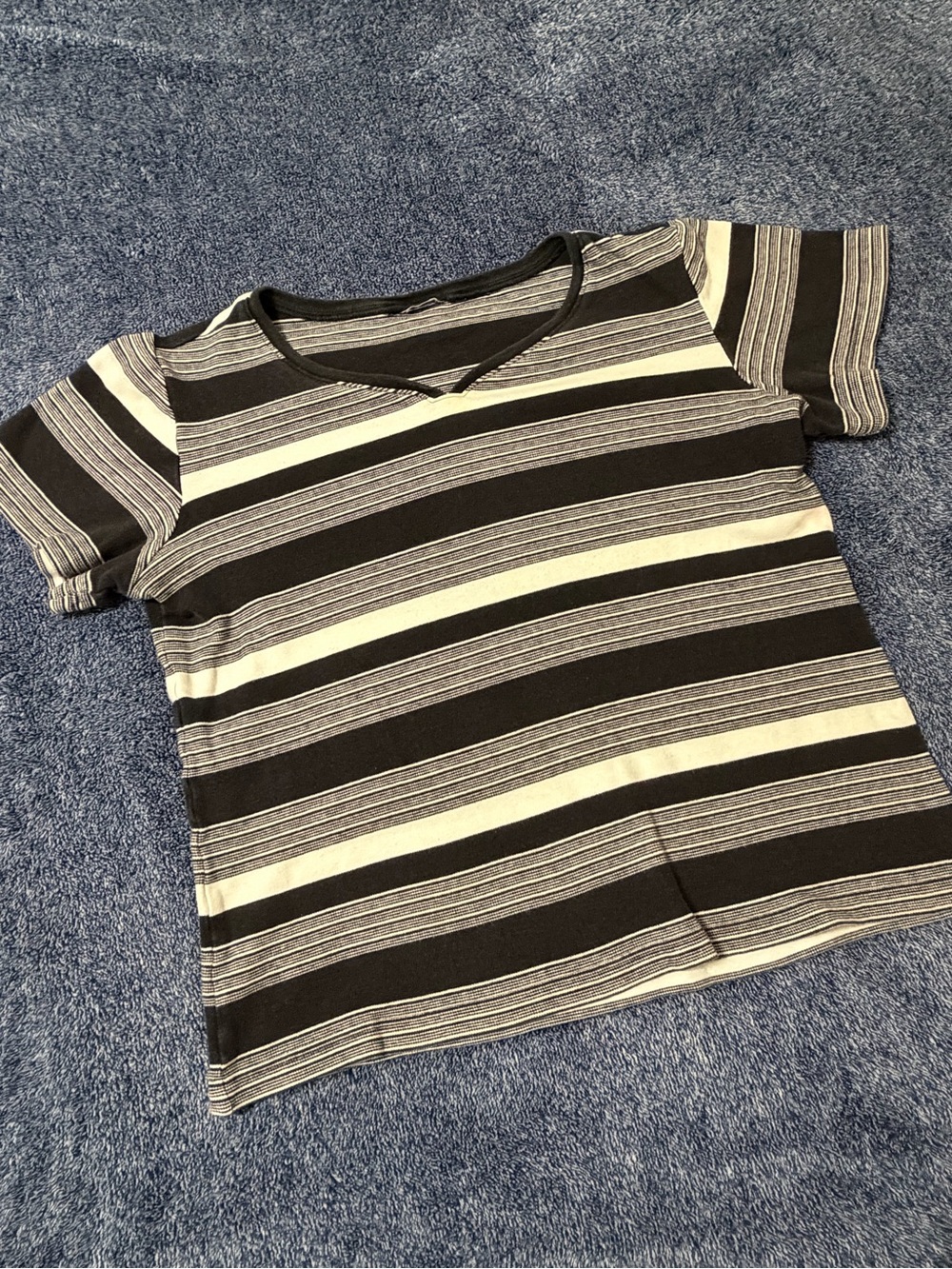 Kids Black & White Striped V-Neck Tee